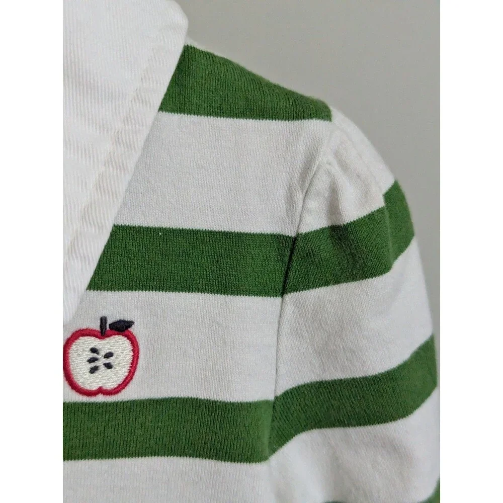 Y2K Gymboree Girls 6 Green Stripe Dress Scooter Rugby Prep School Apple Applique